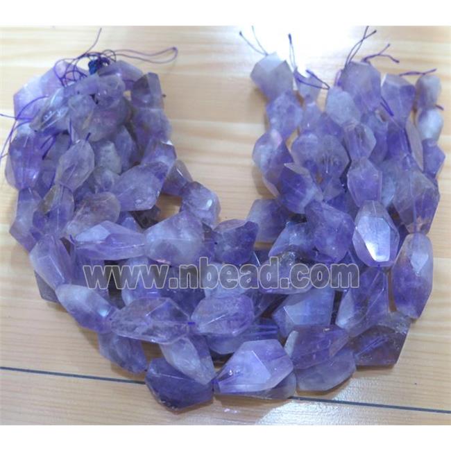 Amethyst beads, faceted freeform, purple