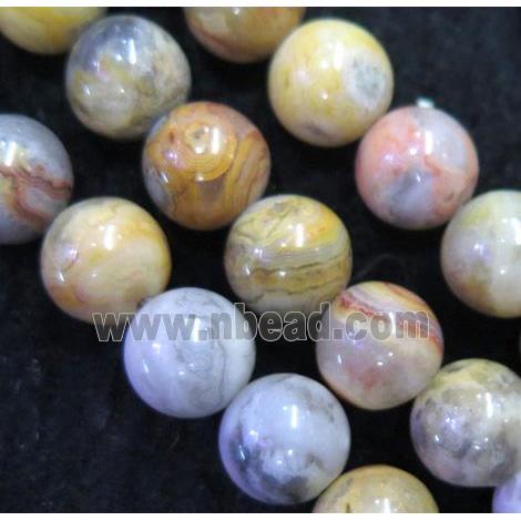 Yellow Crazy Lace Agate Beads, round
