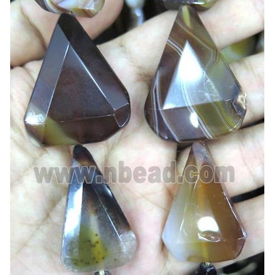 agate triangle bead, faceted, coffee