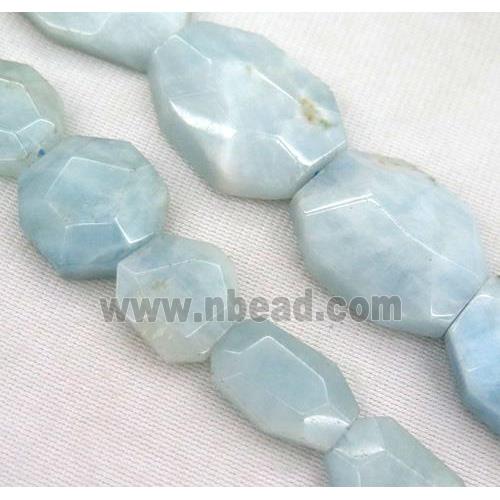Aquamarine bead, faceted freeform