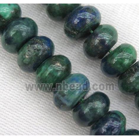 Azurite rondelle beads, green
