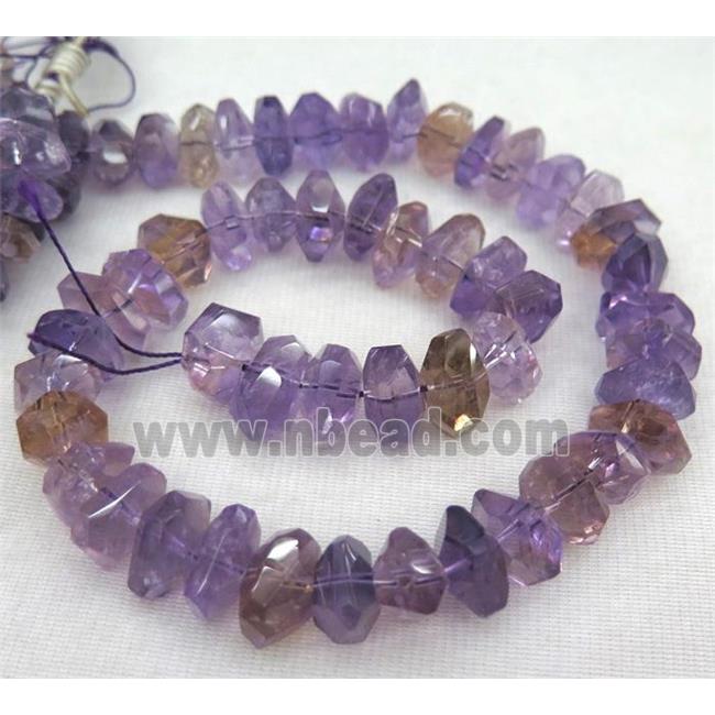 Ametrine beads, faceted freeform, purple