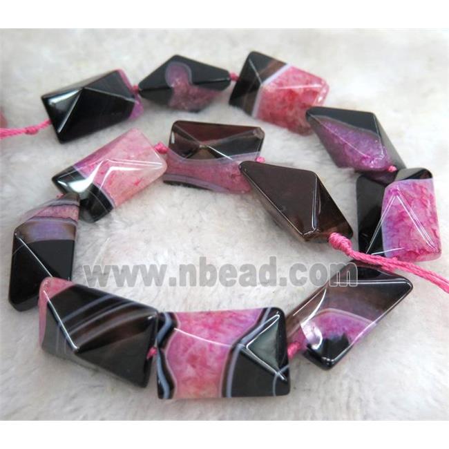 agate rectangle beads with pink druzy, point