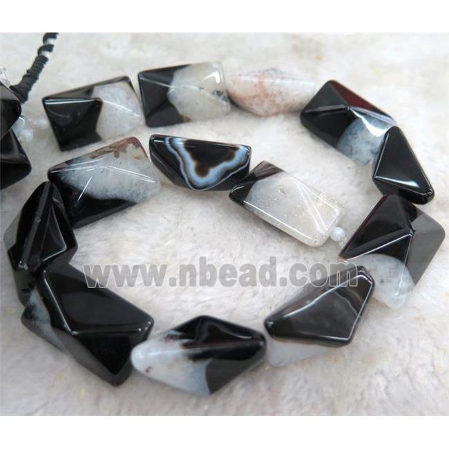 black agate rectangle beads with white druzy, point