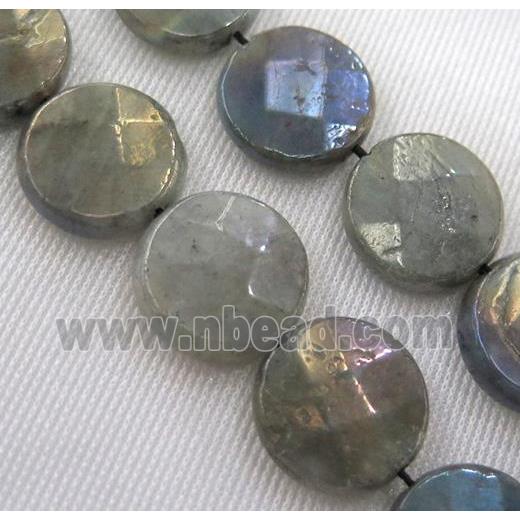 Labradorite bead, faceted round, AB color