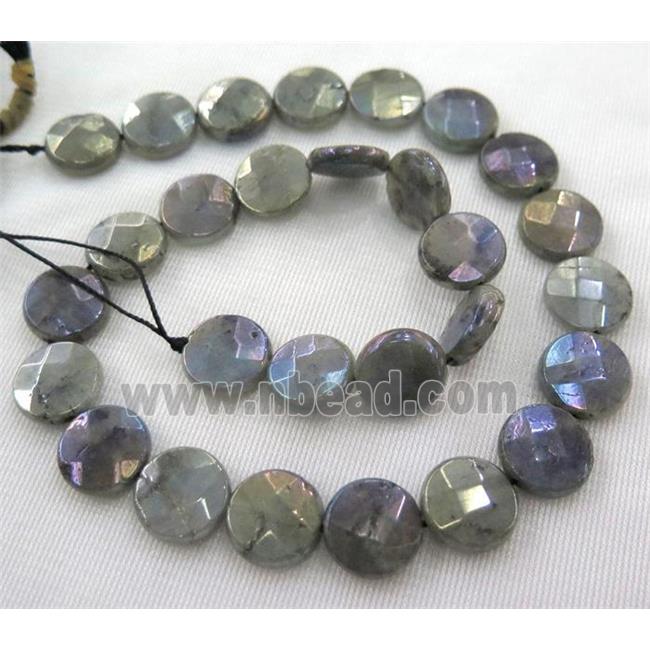 Labradorite bead, faceted round, AB color