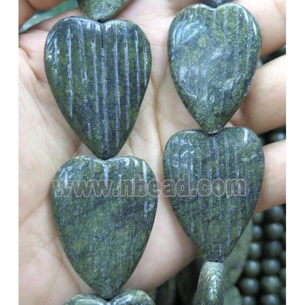 Green Lace Jasper Beads, heart