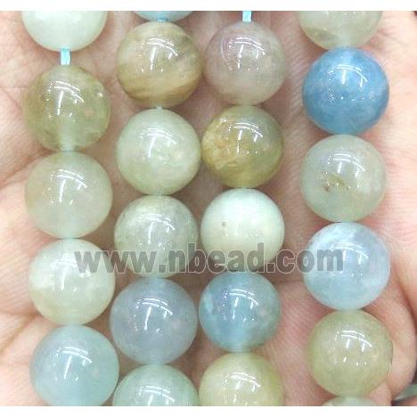 natural Aquamarine beads, round, AB-grade