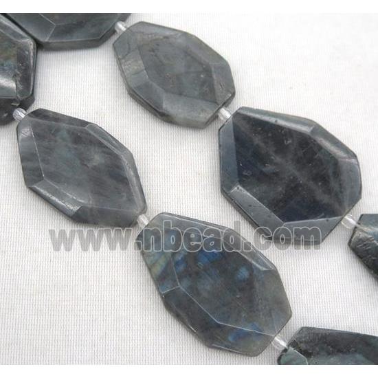 black Labradorite slice bead, faceted freeform