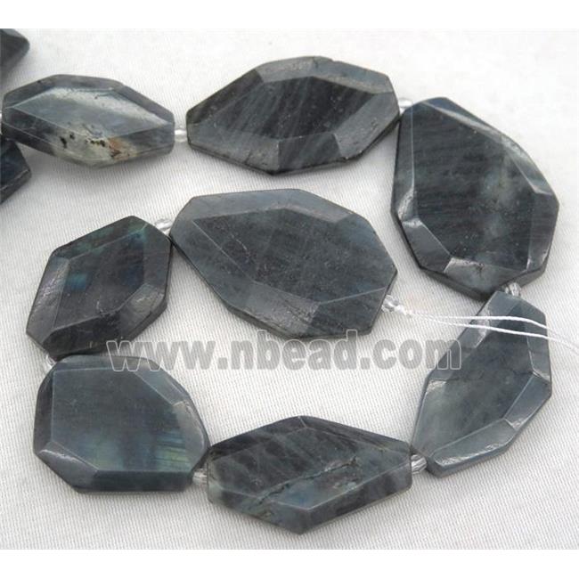 black Labradorite slice bead, faceted freeform