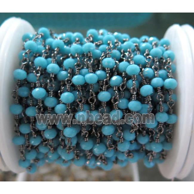 handmade rosary chain with blue chinese crystal glass bead