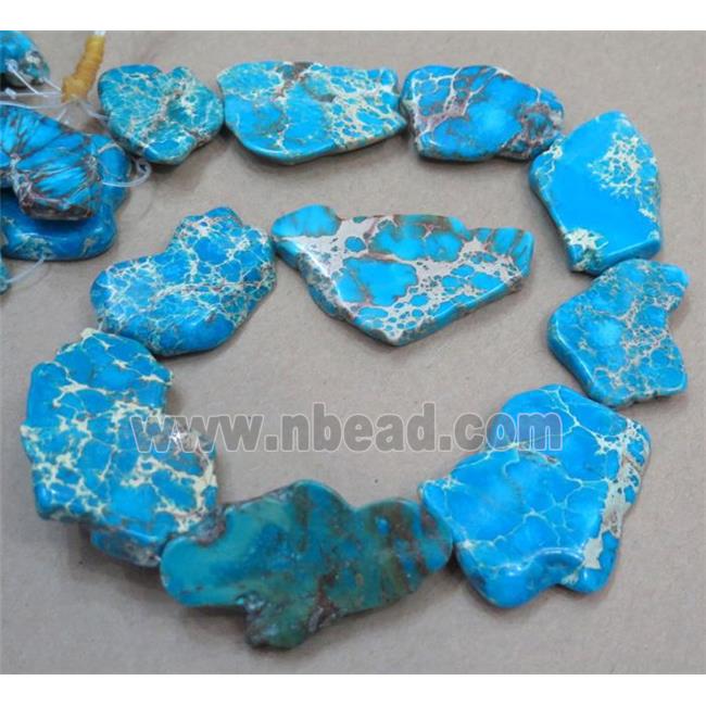 Sea Sediment Jasper bead, slice, freeform, blue