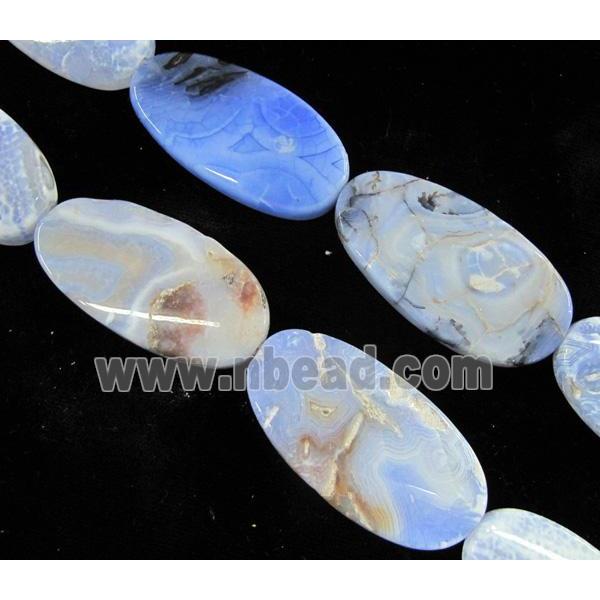 blue fire agate stone bead, twist oval