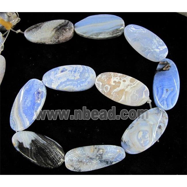 blue fire agate stone bead, twist oval