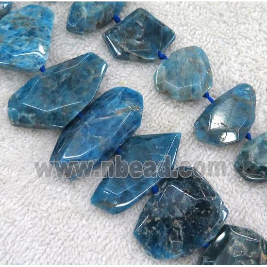 Apatite beads, blue, faceted freeform