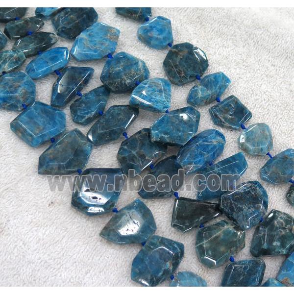 Apatite beads, blue, faceted freeform
