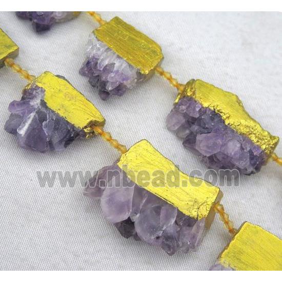 amethyst druzy collar beads, slice, purple, gold plated