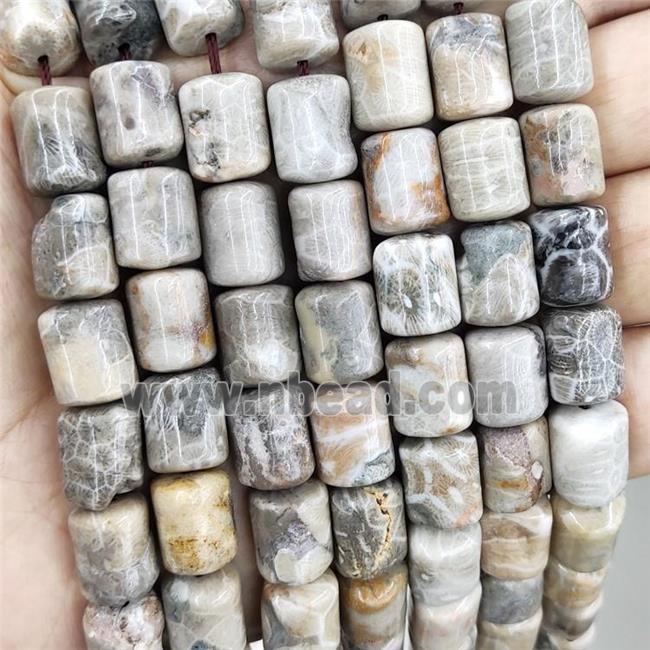 coral fossil beads, 3faces tube