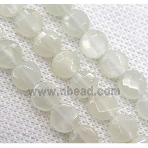 white gray Moonstone bead, faceted flat round