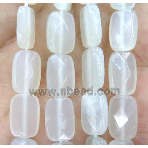 white gray MoonStone bead, faceted rectangle