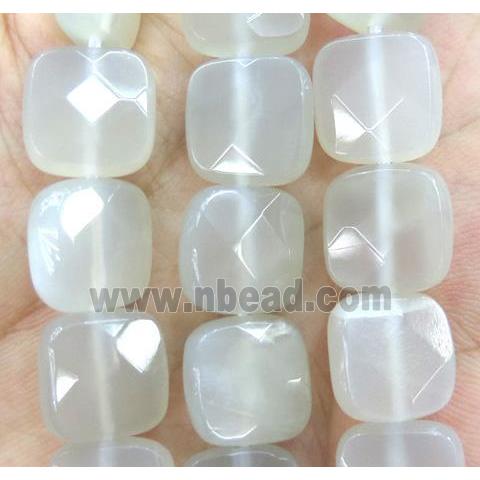 white grey MoonStone bead, faceted square