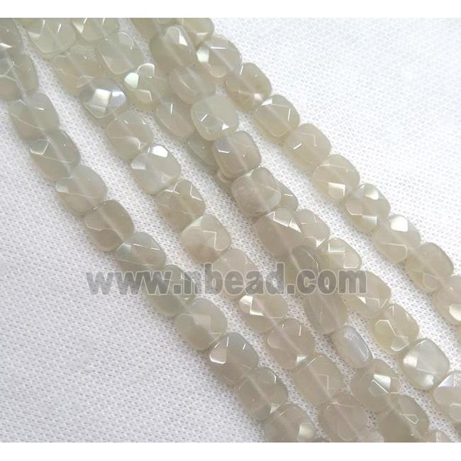 white grey MoonStone bead, faceted square