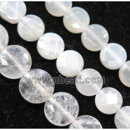 white MoonStone beads, faceted flat round