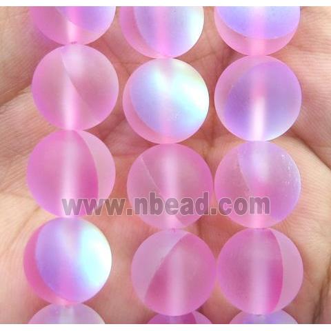 round pink synthetic Aura Quartz Glass Beads, matte