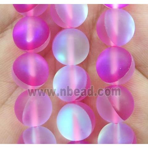 round hotpink synthetic Aura Quartz Glass Beads, matte
