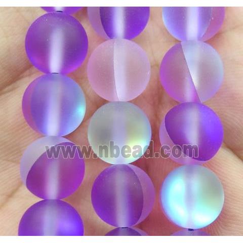 purple synthetic Aura Quartz Glass Beads, round, matte
