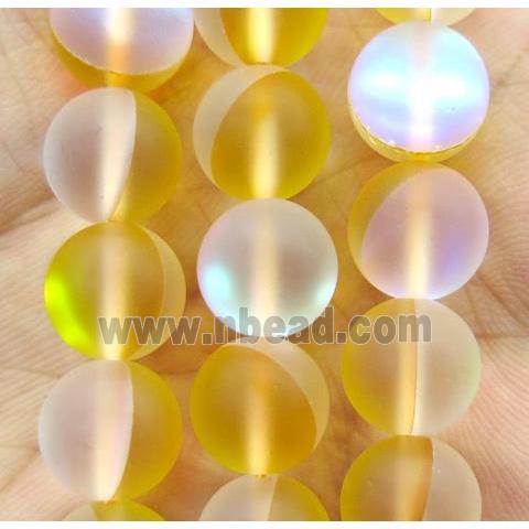 yellow round Aura Quartz Crystal Glass Beads, glow, synthetic, matte