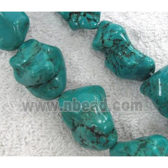 Turquoise bead, freeform nugget, blue