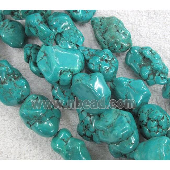 Turquoise bead, freeform nugget, blue