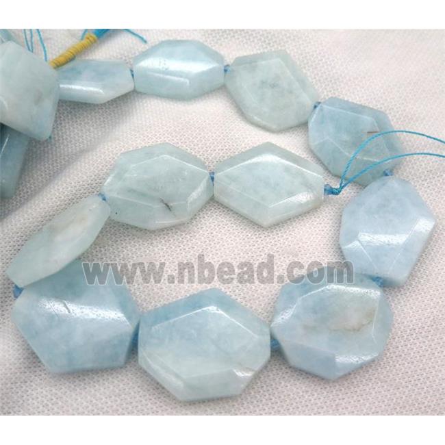 Aquamarine slice beads, faceted freeform, blue