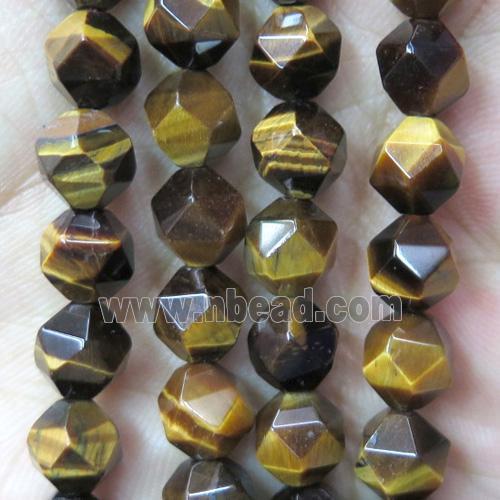 Tiger eye stone sphere beads ball, faceted round, yellow