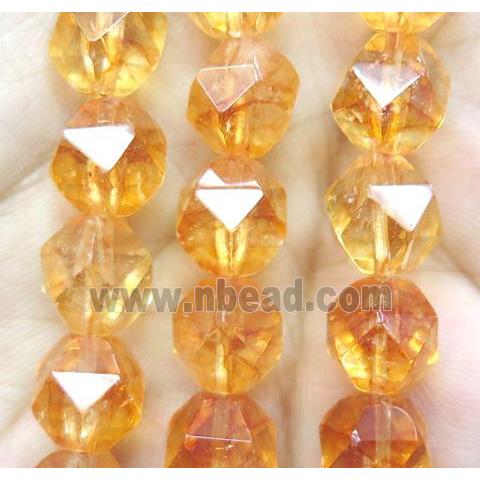 natural Citrine ball beads, faceted round, yellow dye