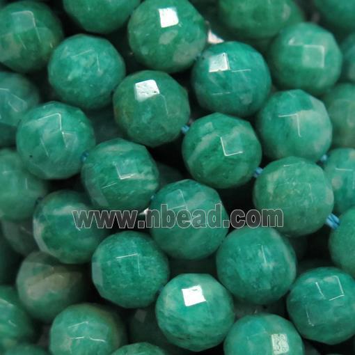 Russian Amazonite beads, faceted round, deep green