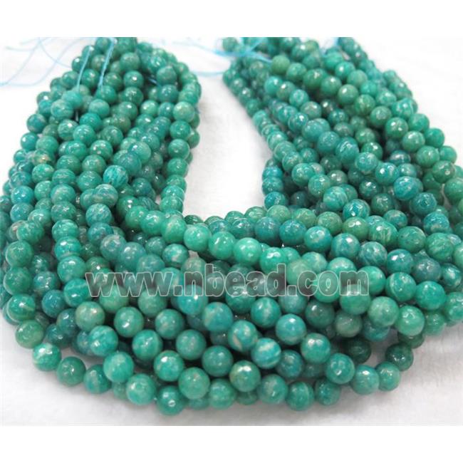 Russian Amazonite beads, faceted round, deep green