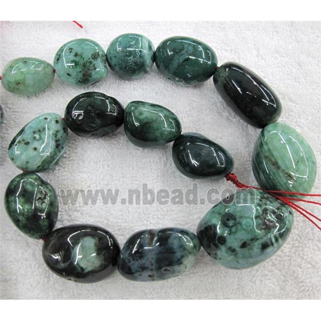 veins agate bead for necklace, freeform, green