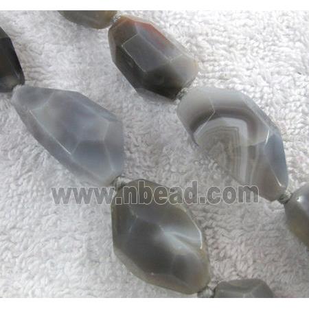 grey agate beads, faceted, freeform