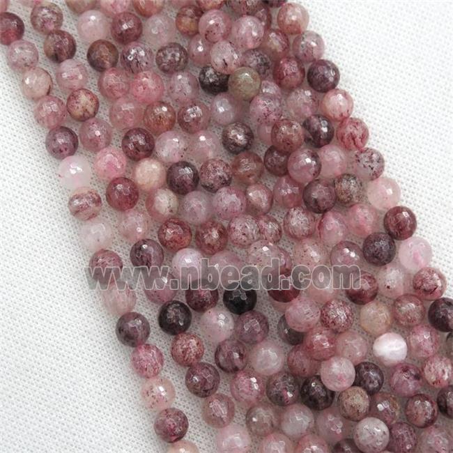 faceted round Strawberry Quartz Beads, pink
