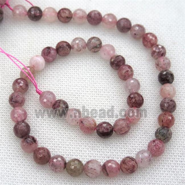 faceted round Strawberry Quartz Beads, pink