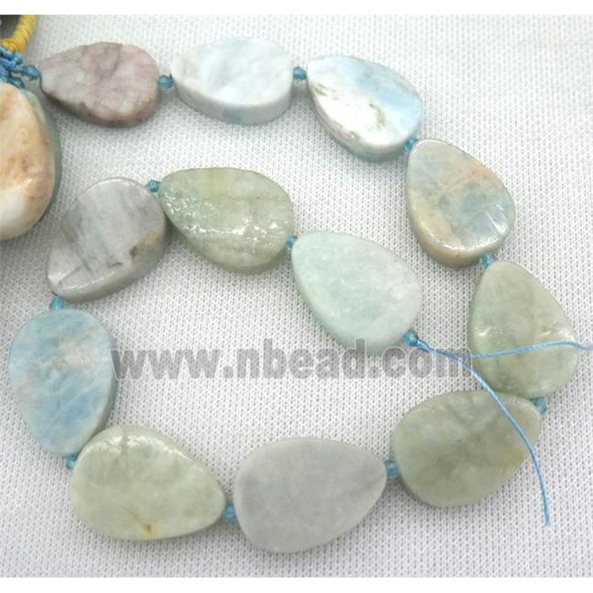 Aquamarine teardrop beads, flat