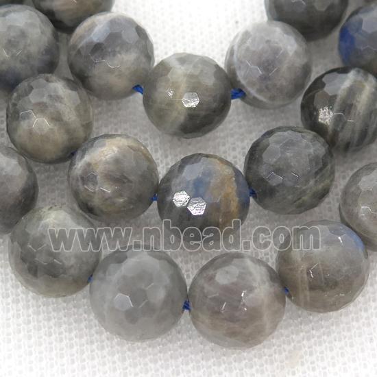 faceted round Labradorite beads, A-grade, deep-gray