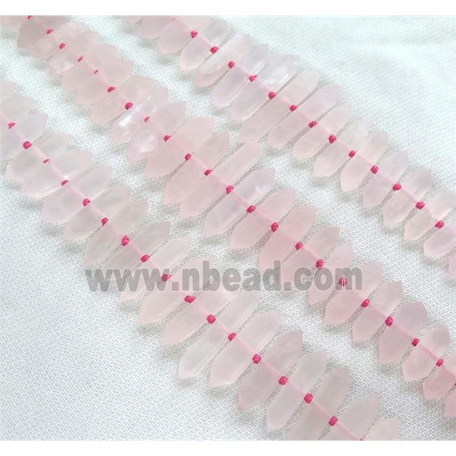 Rose Quartz Bullet Beads, point, matte, pink