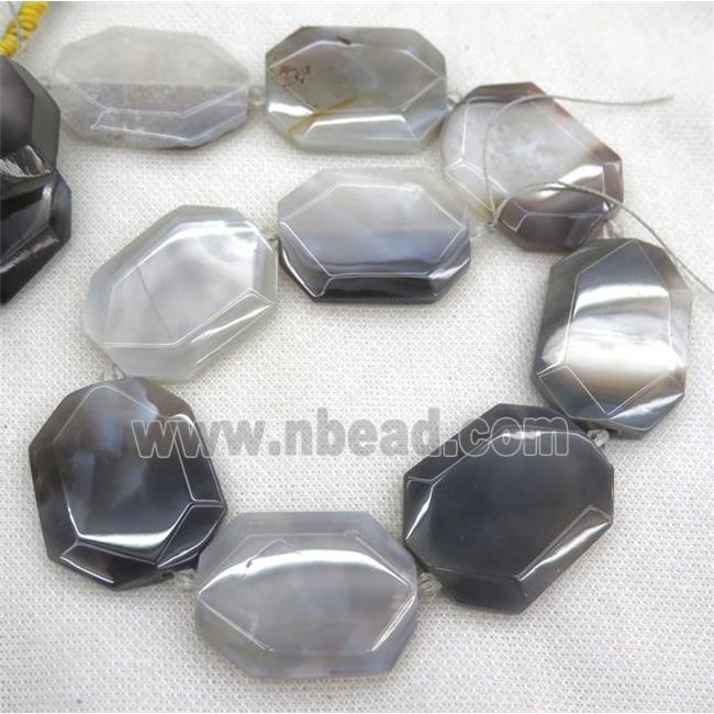 gray Botswana agate slab beads, faceted freeform, b-grade