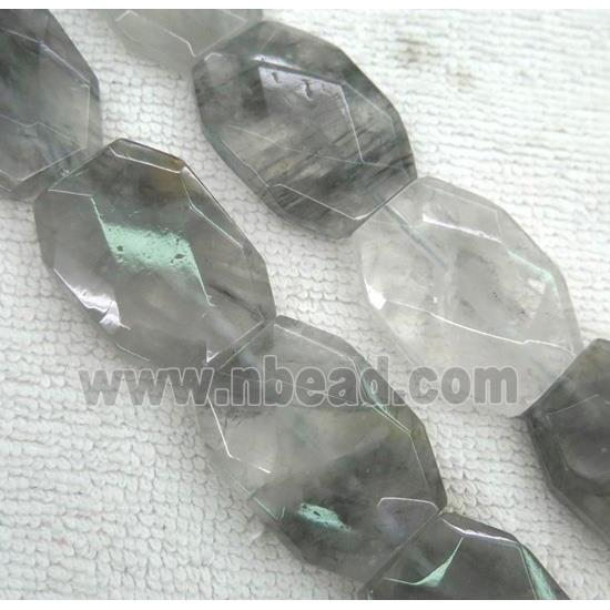 gray cloudy quartz beads, faceted oval