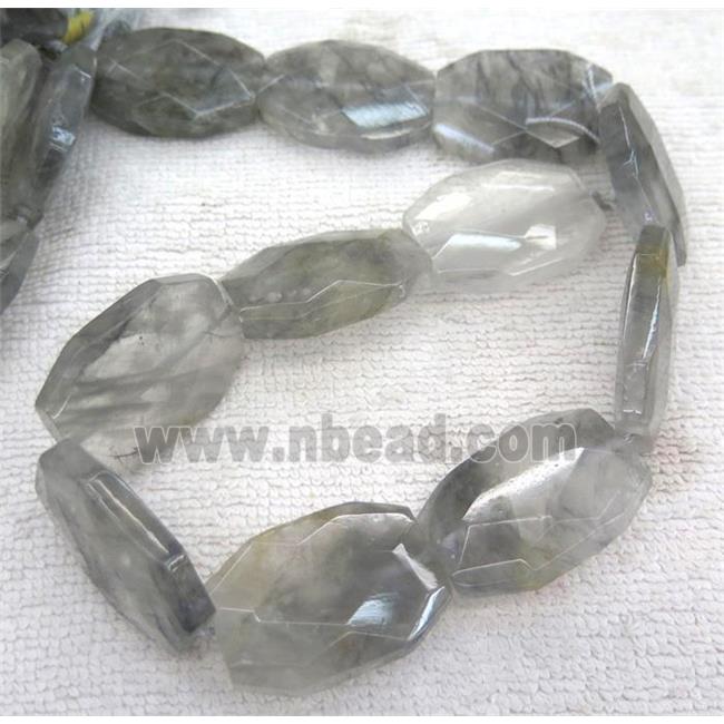 gray cloudy quartz beads, faceted oval