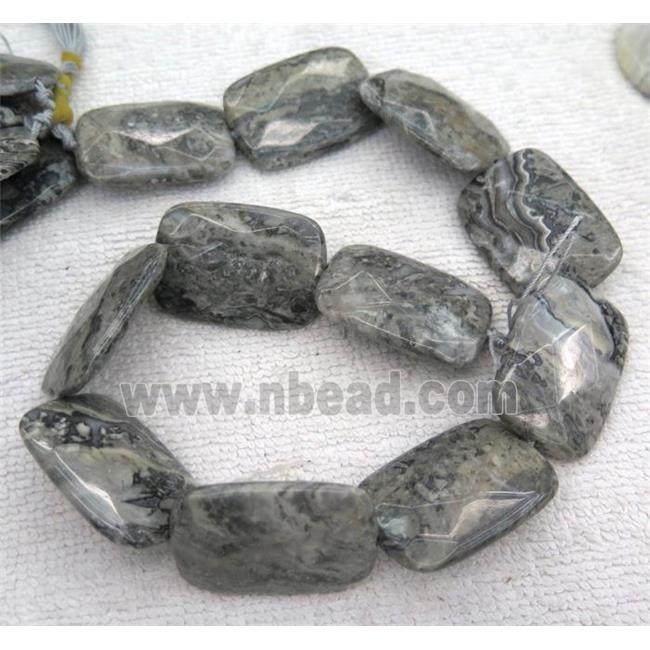 gray picture jasper beads, faceted rectangle