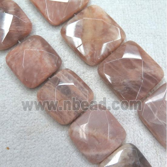 pink Sunstone bead, faceted square